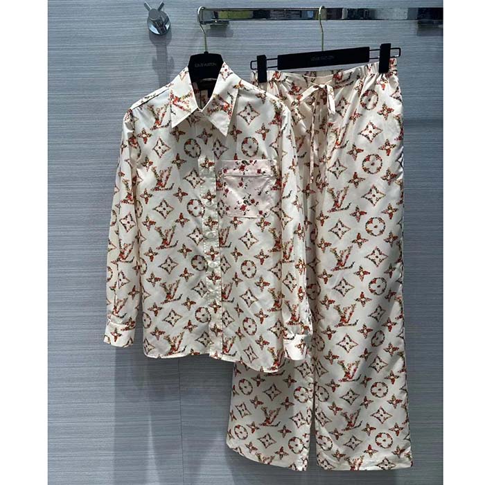 Louis Vuitton Women LV Floral Monogram Pajama Shirt Silk Pink Beige Regular Fit (15)