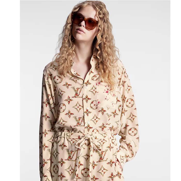 Louis Vuitton Women LV Floral Monogram Pajama Shirt Silk Pink Beige Regular Fit (6)