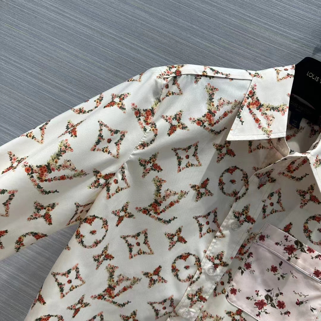 Louis Vuitton Women LV Floral Monogram Pajama Shirt Silk Pink Beige Regular Fit (8)