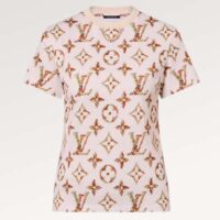 Louis Vuitton Women LV Floral Monogram T-Shirt Cotton Pink Beige Regular Fit (10)