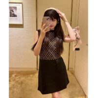 Louis Vuitton Women LV Monogram Jacquard Knit Dress Silk Polyamide Elastane Black Brown (5)