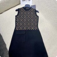 Louis Vuitton Women LV Monogram Jacquard Knit Dress Silk Polyamide Elastane Black Brown (5)