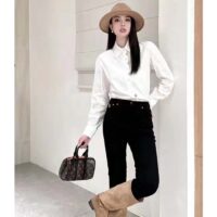 Louis Vuitton Women LV NIGHT Monogram Accent Shirt Cotton Polyamide Elastane Optical White (2)