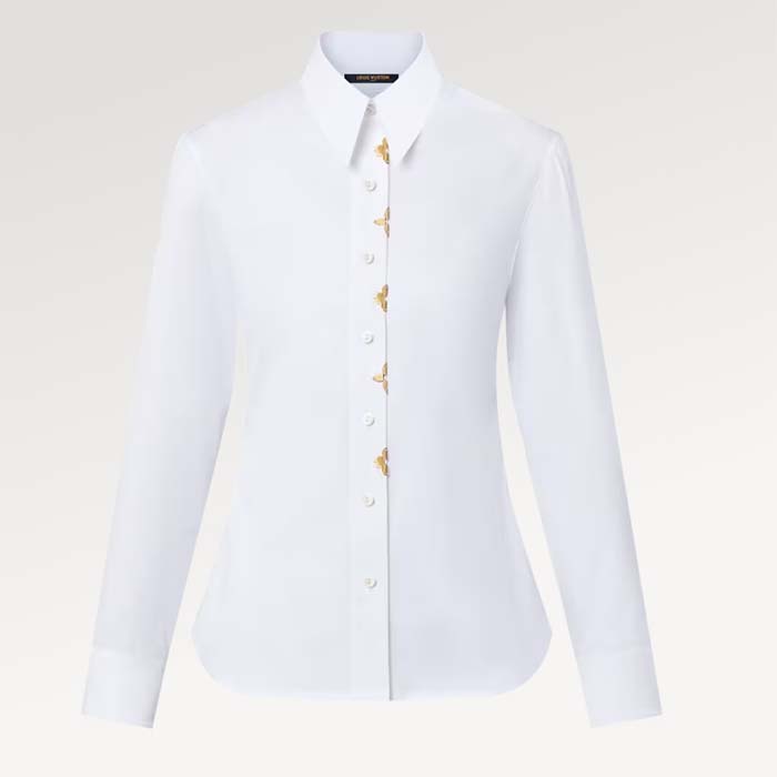 Louis Vuitton Women LV NIGHT Monogram Accent Shirt Cotton Polyamide Elastane Optical White