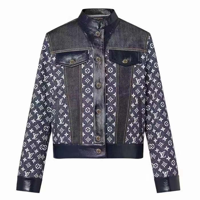 Louis Vuitton Women LV NIGHT Monogram Denim Jacket Cotton Navy