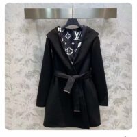 Louis Vuitton Women LV Reversible Zipper Sleeve Hooded Wrap Coat Black Wool Silk (3)