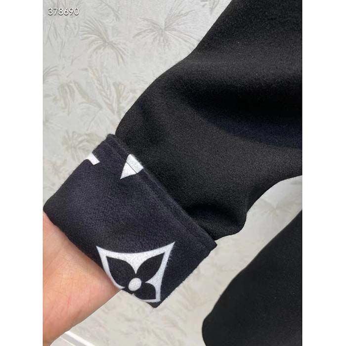 Louis Vuitton Women LV Reversible Zipper Sleeve Hooded Wrap Coat Black Wool Silk (17)