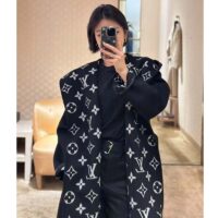 Louis Vuitton Women LV Reversible Zipper Sleeve Hooded Wrap Coat Black Wool Silk (3)