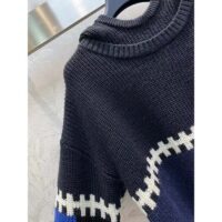 Louis Vuitton Women LV SKI Graphic Hooded Pullover Snowflake Motif Cashmere Black Blue (8)