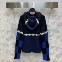 Louis Vuitton Women LV SKI Graphic Hooded Pullover Snowflake Motif Cashmere Black Blue (8)