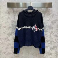 Louis Vuitton Women LV SKI Graphic Hooded Pullover Snowflake Motif Cashmere Black Blue (8)