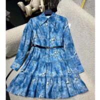 Louis Vuitton Women LV Unicorn Print Belted Shirt Dress Cotton Silk Sky Blue Regular Fit (10)