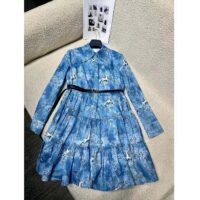 Louis Vuitton Women LV Unicorn Print Belted Shirt Dress Cotton Silk Sky Blue Regular Fit (10)