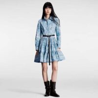 Louis Vuitton Women LV Unicorn Print Belted Shirt Dress Cotton Silk Sky Blue Regular Fit (10)