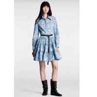 Louis Vuitton Women LV Unicorn Print Belted Shirt Dress Cotton Silk Sky Blue Regular Fit (10)