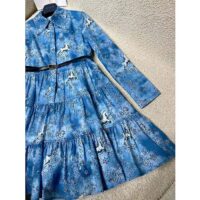 Louis Vuitton Women LV Unicorn Print Belted Shirt Dress Cotton Silk Sky Blue Regular Fit (10)