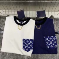 Louis Vuitton Women Monogram Pocket T-Shirt Cotton Navy Monogram Jacquard Denim LV Golden Chain (6)