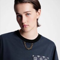 Louis Vuitton Women Monogram Pocket T-Shirt Cotton Navy Monogram Jacquard Denim LV Golden Chain (6)