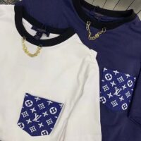 Louis Vuitton Women Monogram Pocket T-Shirt Cotton Navy Monogram Jacquard Denim LV Golden Chain (6)