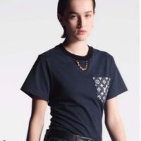 Louis Vuitton Women Monogram Pocket T-Shirt Cotton Navy Monogram Jacquard Denim LV Golden Chain (6)