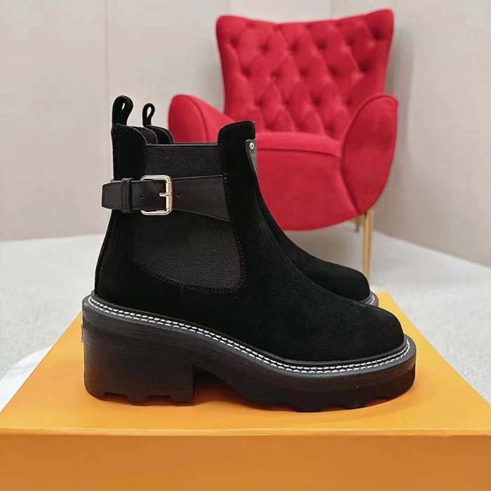 Louis Vuitton Women Shoes LV Beaubourg Ankle Boot Black Suede Calf Leather (1)