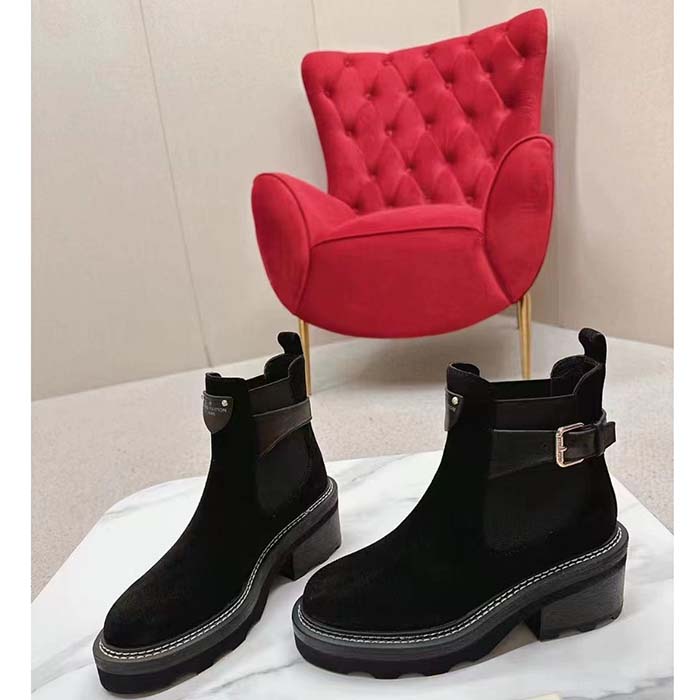 Louis Vuitton Women Shoes LV Beaubourg Ankle Boot Black Suede Calf Leather (4)