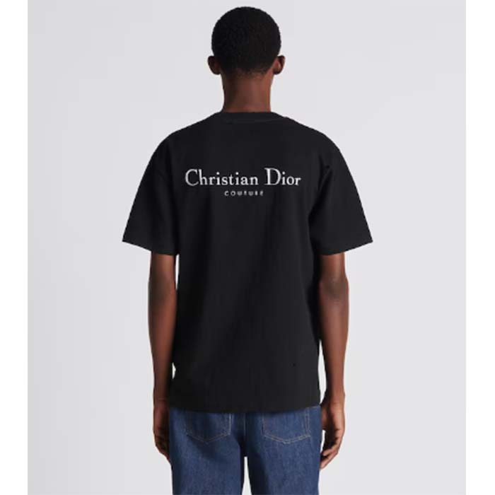 Dior Men CD Christian Dior Couture Relaxed Fit T-Shirt Black Ribbed Crew Neck Organic Cotton (1)
