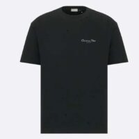 Dior Men CD Christian Dior Couture Relaxed Fit T-Shirt Black Ribbed Crew Neck Organic Cotton