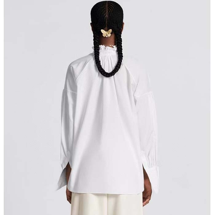 Dior Women CD Blouse White Cotton Poplin Hallmark Embroidered Bee Unlined (1)
