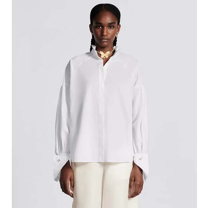Dior Women CD Blouse White Cotton Poplin Hallmark Embroidered Bee Unlined (11)