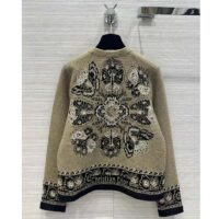 Dior Women CD Cardigan Beige Black Virgin Wool Cotton Jacquard Butterfly Bandana Motif (7)