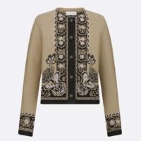 Dior Women CD Cardigan Beige Black Virgin Wool Cotton Jacquard Butterfly Bandana Motif