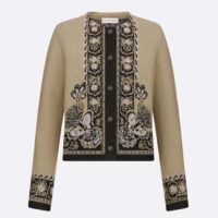 Dior Women CD Cardigan Beige Black Virgin Wool Cotton Jacquard Butterfly Bandana Motif (7)