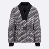 Dior Women CD DiorAlps Reversible Belted Jacket Blue Quilted Technical Taffeta Jacquard Dior Oblique Motif