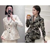 Dior Women CD Fitted Jacket White Technical Jacquard Gold-Tone Allover Butterfly Motif (1)