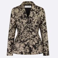 Dior Women CD Fitted Jacket Black Technical Jacquard Gold-Tone Allover Butterfly Motif (4)