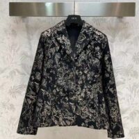 Dior Women CD Fitted Jacket Black Technical Jacquard Gold-Tone Allover Butterfly Motif (4)