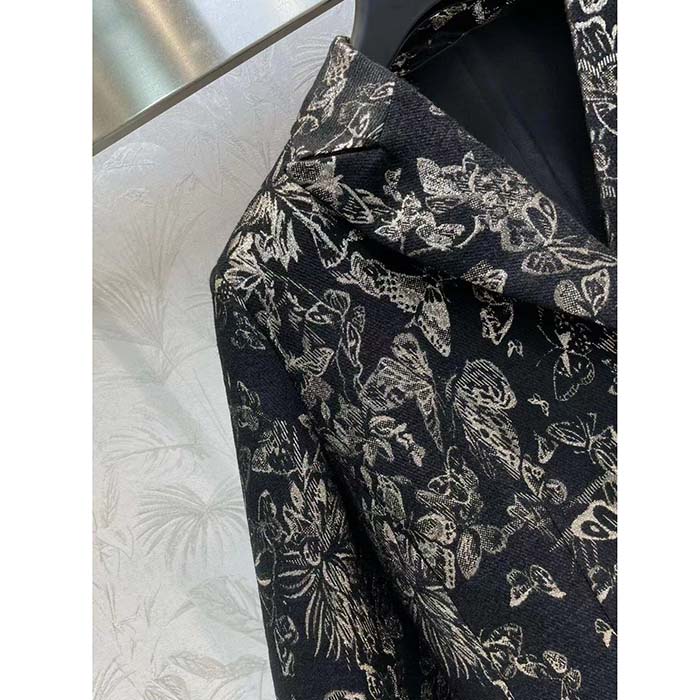 Dior Women CD Fitted Jacket Black Technical Jacquard Gold-Tone Allover Butterfly Motif (7)