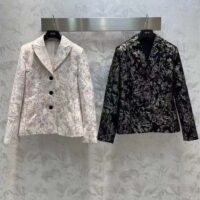 Dior Women CD Fitted Jacket White Technical Jacquard Gold-Tone Allover Butterfly Motif (1)