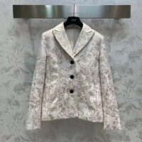 Dior Women CD Fitted Jacket White Technical Jacquard Gold-Tone Allover Butterfly Motif (1)