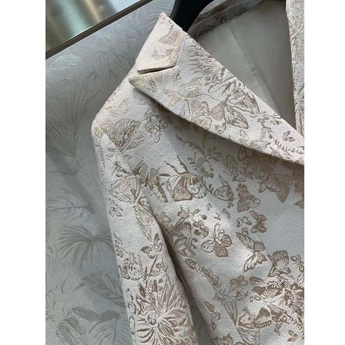 Dior Women CD Fitted Jacket White Technical Jacquard Gold-Tone Allover Butterfly Motif (3)