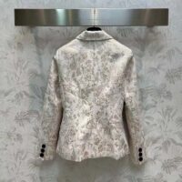 Dior Women CD Fitted Jacket White Technical Jacquard Gold-Tone Allover Butterfly Motif (1)