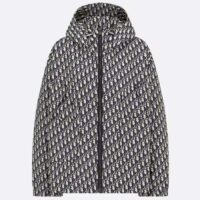 Dior Women CD Waterproof Hooded Jacket Blue Technical Taffeta Jacquard Dior Oblique Motif
