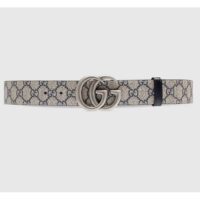 Gucci Unisex GG Marmont Reversible Belt Beige Blue GG Supreme Canvas Double G Buckle