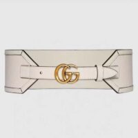 Gucci Unisex GG Marmont Wide Belt White Leather Double G 6.9 CM Width