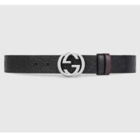 Gucci Unisex GG Reversible Gucci Signature Belt Black Leather Reverses To Brown Leather
