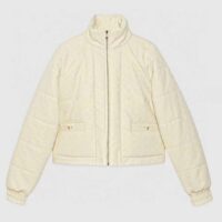 Gucci Women GG Canvas Bomber Jacket Cream Self-Covered Buttons Interlocking G Lined High Neck (14)