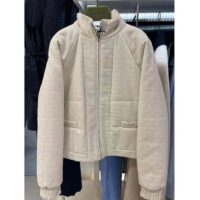 Gucci Women GG Canvas Bomber Jacket Cream Self-Covered Buttons Interlocking G Lined High Neck (14)