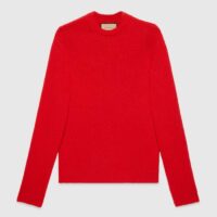 Gucci Women GG Wool Top Gucci Intarsia Red Crewneck Dropped Shoulder Long Sleeves