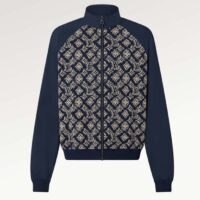Louis Vuitton Men LV Technical Cotton Zipped Track Top Regular Fit Monogram Sand Jacquard High Jersey Collar